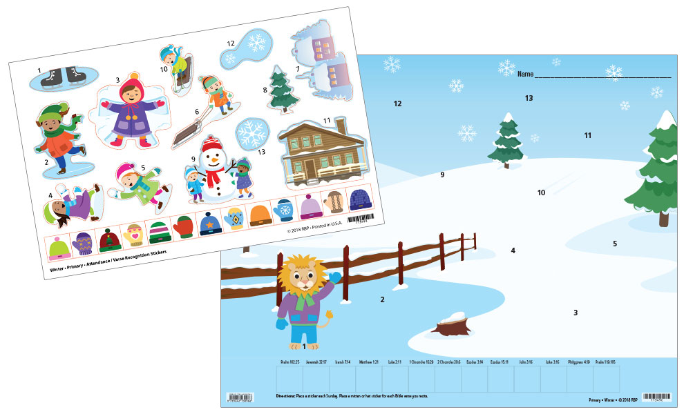 Primary Attendance/Verse Charts and Stickers <br>Winter Year 1